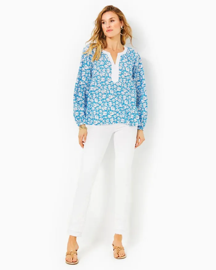 Lilly Pulitzer Camryn Cotton Tunic Lunar Blue Palm Beach Petals Women Tops
