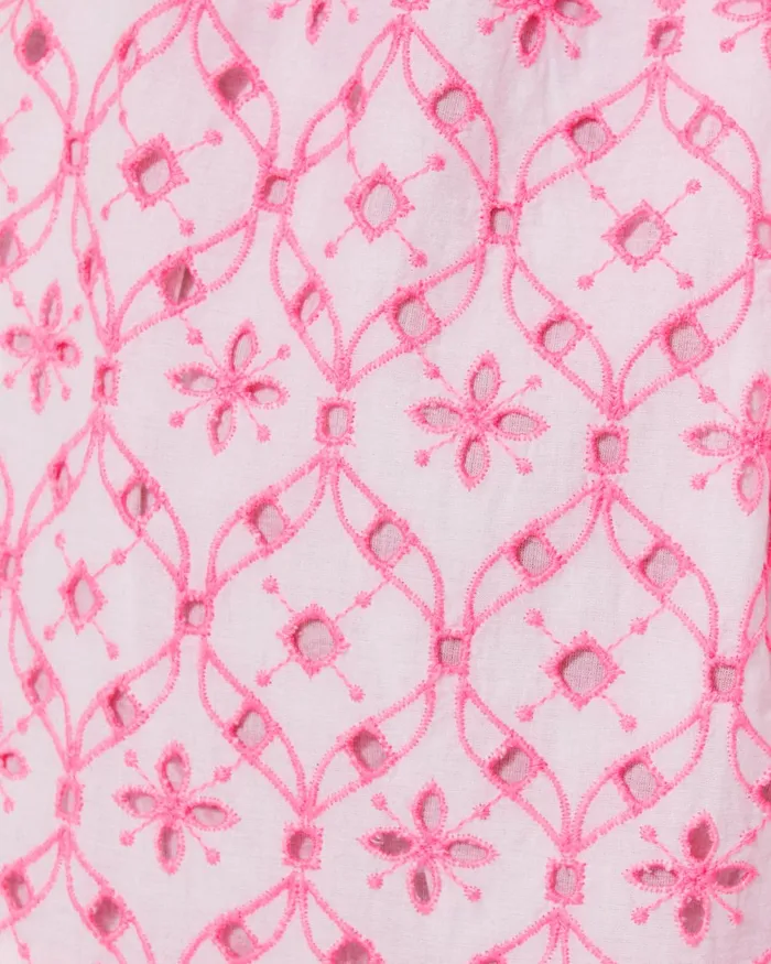Lilly Pulitzer Cartley Elbow Sleeve Eyelet Shirtdress Resort White X Havana Pink Flutter Eyelet Women ALineEasy Dresses