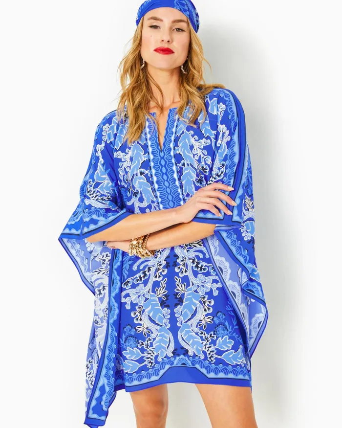 Lilly Pulitzer Cinzia Silk Caftan Alba Blue Baja Cove Engineered Woven Dress Women ALineEasy Dresses Lilly Pulitzer Cinzia Silk Caftan Alba Blue Baja Cove Engineered Woven Dress Women ALineEasy Dresses