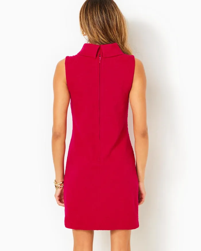 Lilly Pulitzer Daisee Shift Dress Poinsettia Red Knit Pucker Jacquard Women Shift Dresses