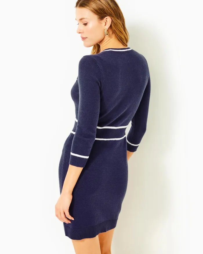 Lilly Pulitzer Danley Sweater Dress Low Tide Navy Women Fitted Dresses