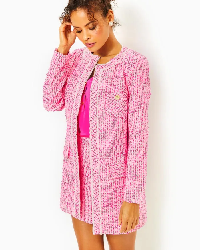 Lilly Pulitzer Dashielle Tweed Jacket Pink Palms Fantasy Tweed Women Tops