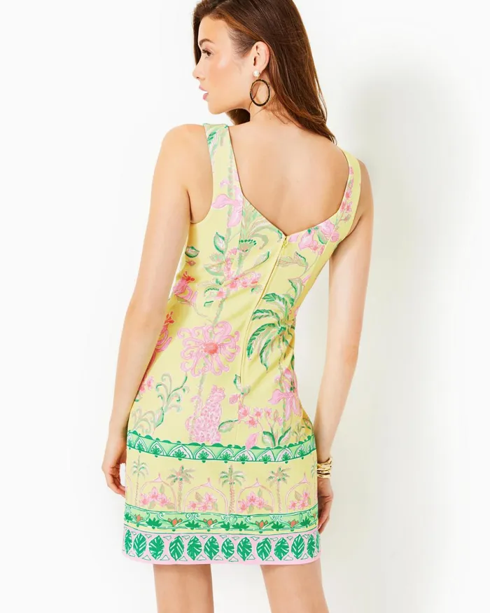 Lilly Pulitzer Del Rey Stretch Shift Dress Finch Yellow Tropical Oasis Engineered Knit Dress Women Shift Dresses