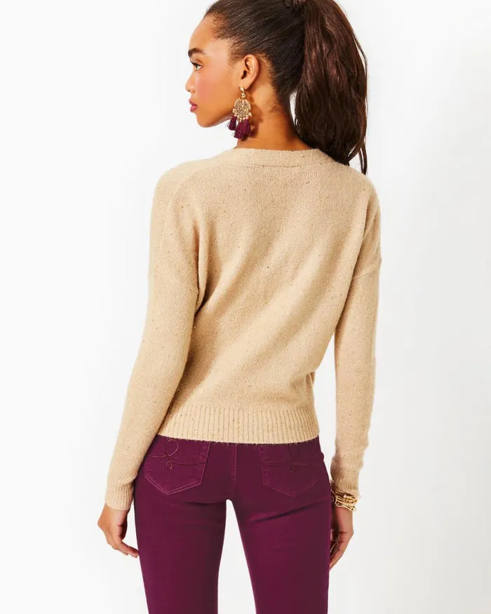 Lilly Pulitzer Dixie Wrap Sweater Heathered Sand Bar Metallic Women Tops