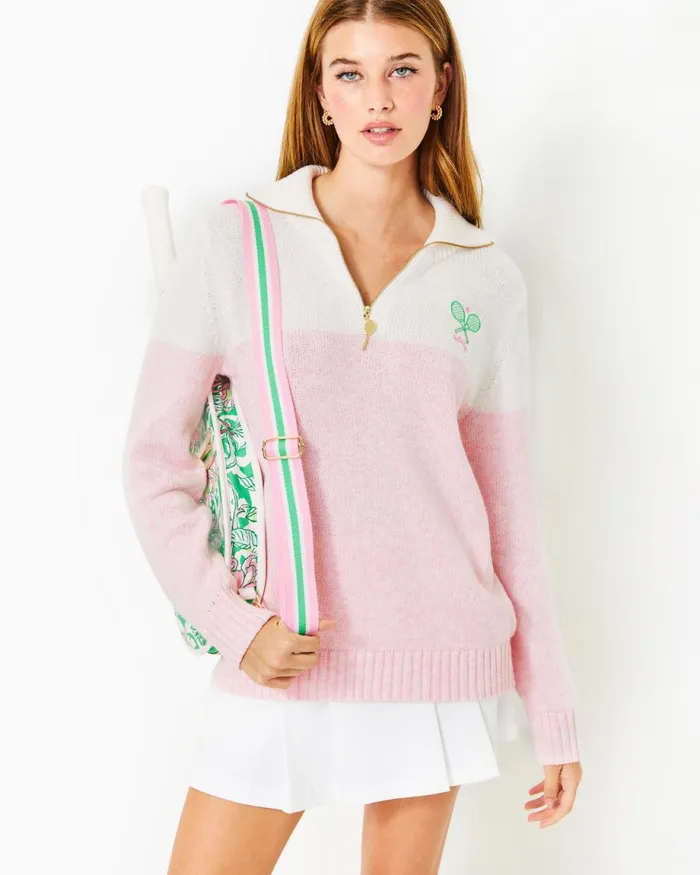 Lilly Pulitzer Dorset Collared Sweater Pastel Confetti Pink On The Court Colorblock Women Tops Lilly Pulitzer Dorset Collared Sweater Pastel Confetti Pink On The Court Colorblock Women Tops