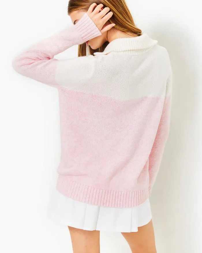 Lilly Pulitzer Dorset Collared Sweater Pastel Confetti Pink On The Court Colorblock Women Tops
