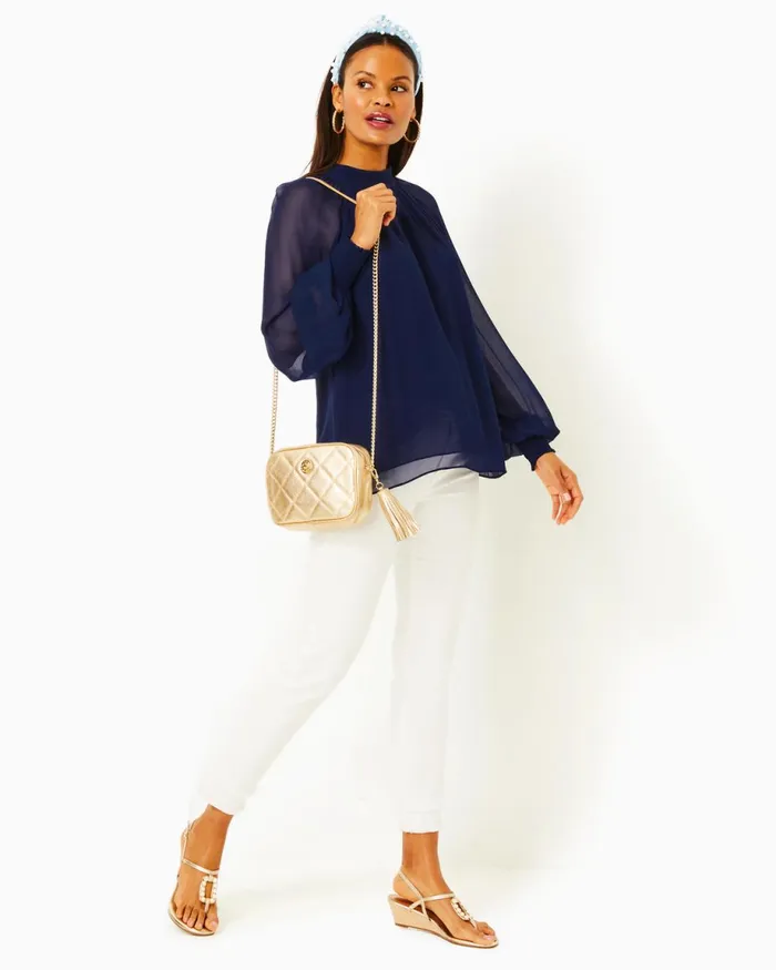 Lilly Pulitzer Ellielynn Long Sleeve Top Low Tide Navy Women Tops
