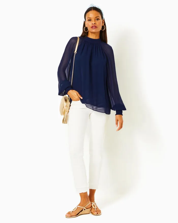 Lilly Pulitzer Ellielynn Long Sleeve Top Low Tide Navy Women Tops