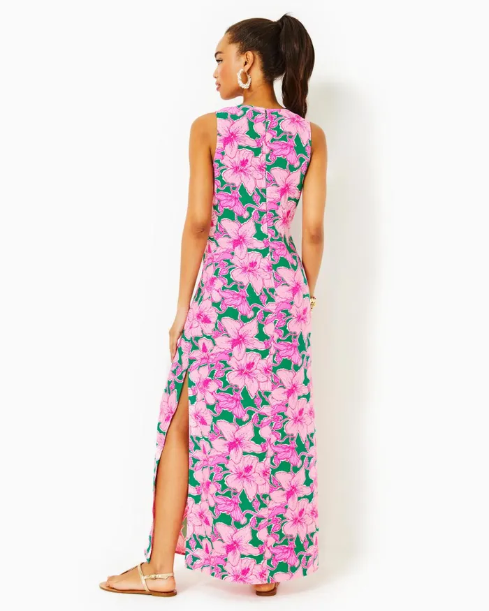 Lilly Pulitzer Elliotta Maxi Shift Dress Kelly Green Hibis Kiss Women ALineEasy Dresses