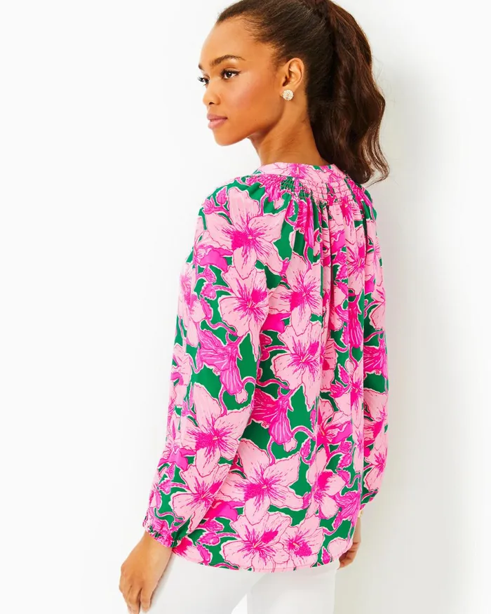 Lilly Pulitzer Elsa Silk Top Kelly Green Hibis Kiss Women Tops