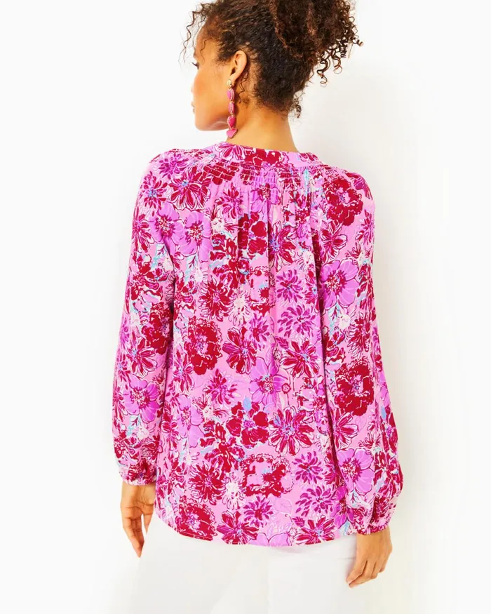 Lilly Pulitzer Elsa Silk Top Lilac Thistle In The Wild Flowers Women Tops
