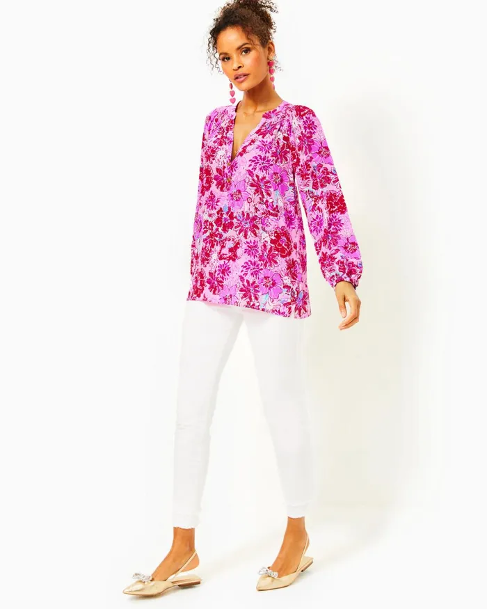 Lilly Pulitzer Elsa Silk Top Lilac Thistle In The Wild Flowers Women Tops