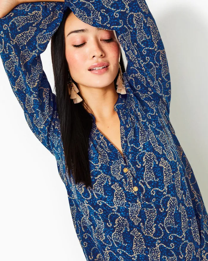 Lilly Pulitzer Elsa Silk Top Low Tide Navy Easy To Spot Women Tops