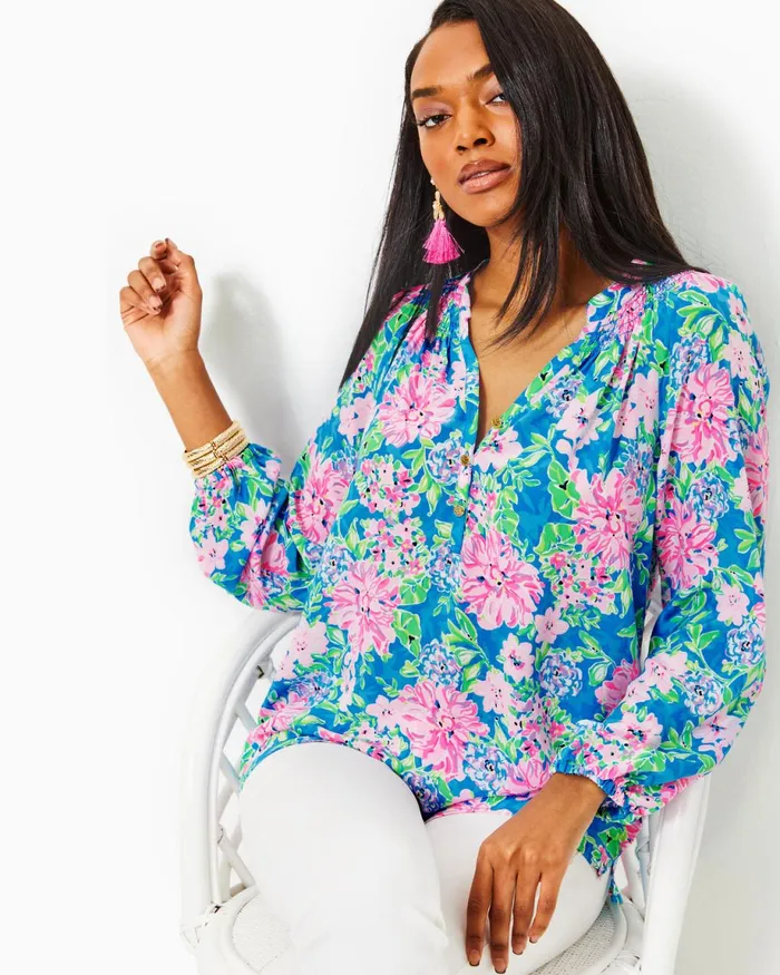 Lilly Pulitzer Elsa Silk Top Multi Spring In Your Step Women Tops