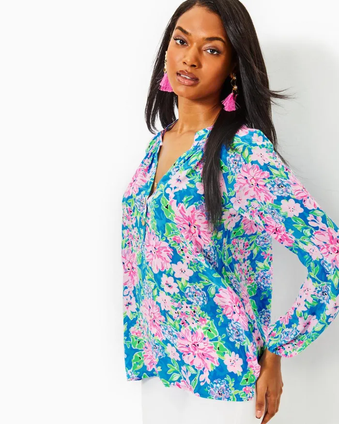 Lilly Pulitzer Elsa Silk Top Multi Spring In Your Step Women Tops