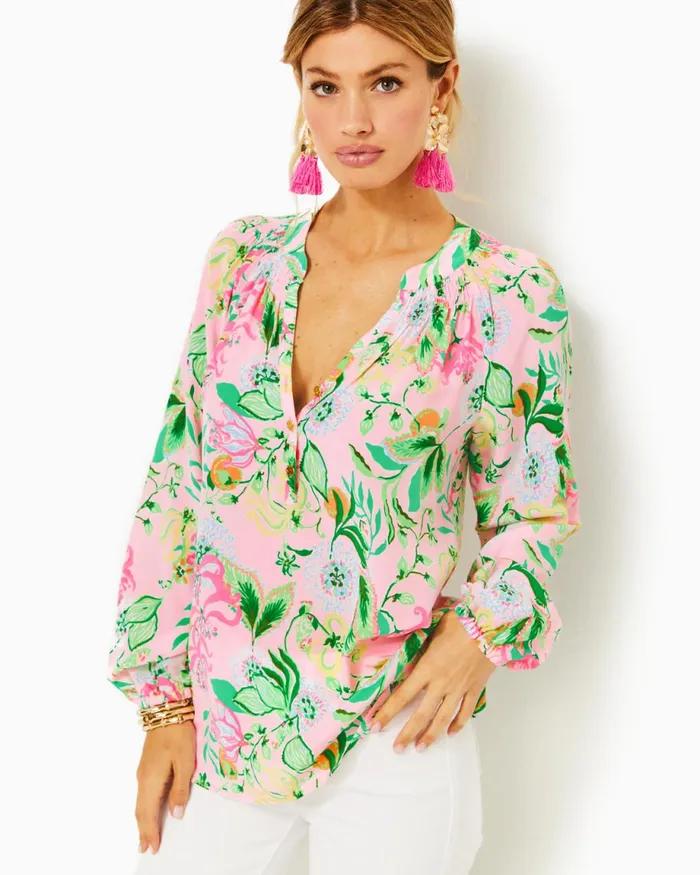 Lilly Pulitzer Elsa Silk Top Multi Via Amore Spritzer Women Tops