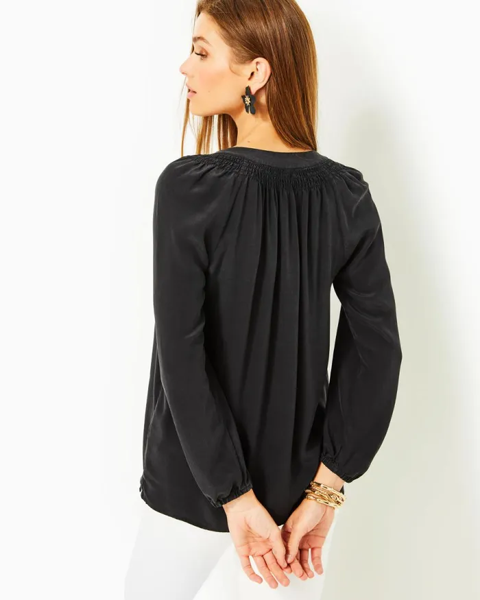 Lilly Pulitzer Elsa Silk Top Onyx Women Tops