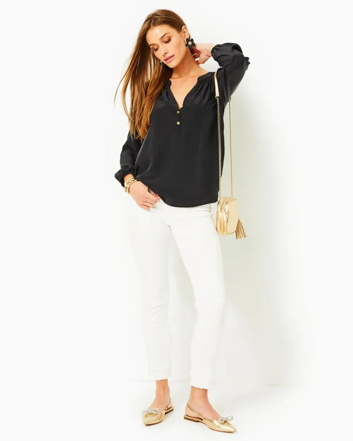 Lilly Pulitzer Elsa Silk Top Onyx Women Tops