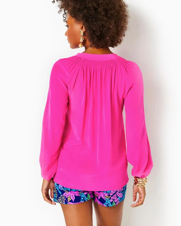 Lilly Pulitzer Elsa Silk Top Pink Palms Women Tops