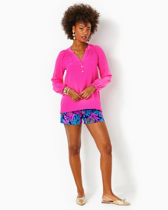 Lilly Pulitzer Elsa Silk Top Pink Palms Women Tops