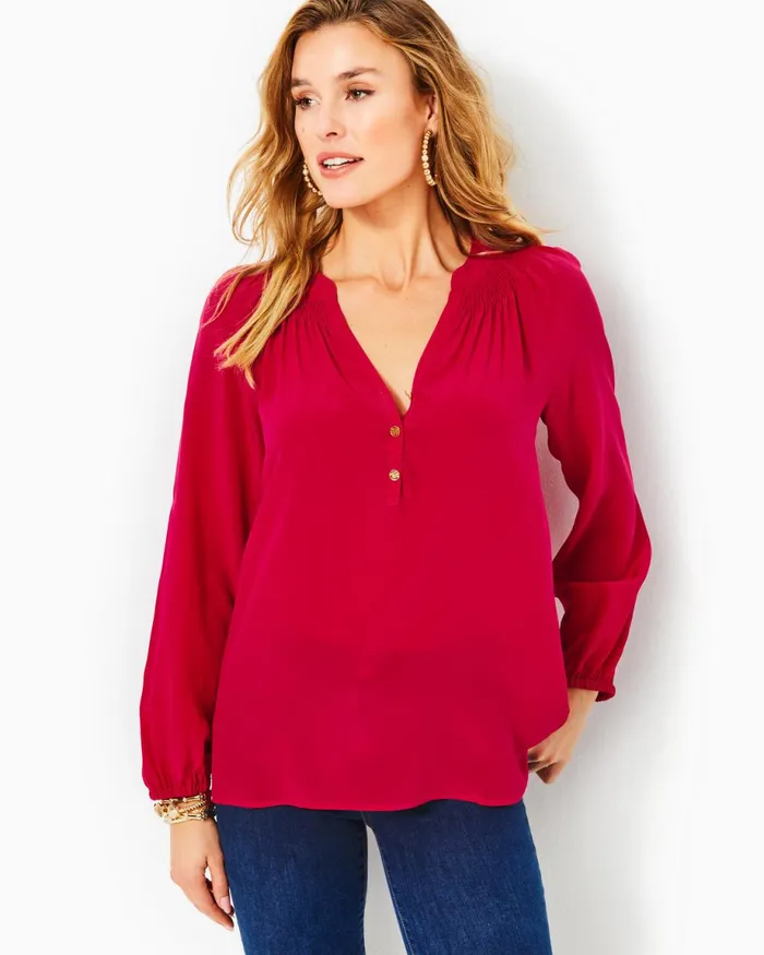 Lilly Pulitzer Elsa Silk Top Poinsettia Red Women Tops