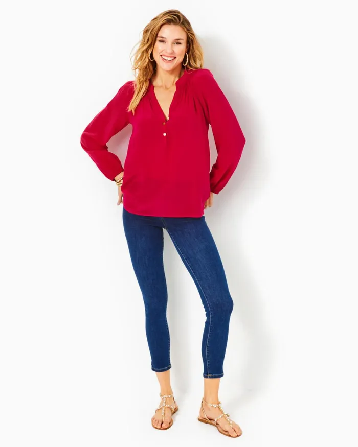 Lilly Pulitzer Elsa Silk Top Poinsettia Red Women Tops