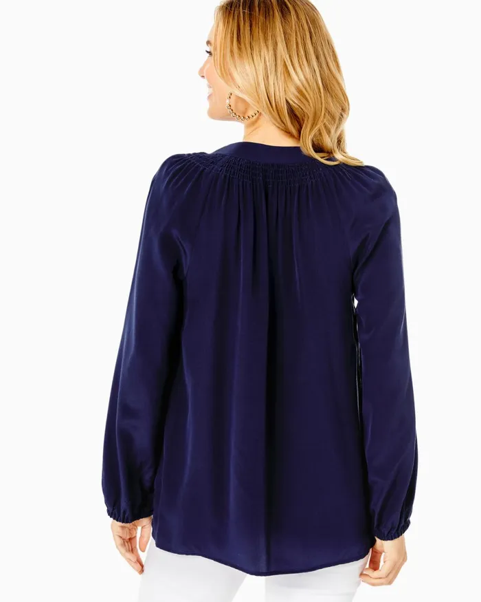 Lilly Pulitzer Elsa Silk Top True Navy Women Tops