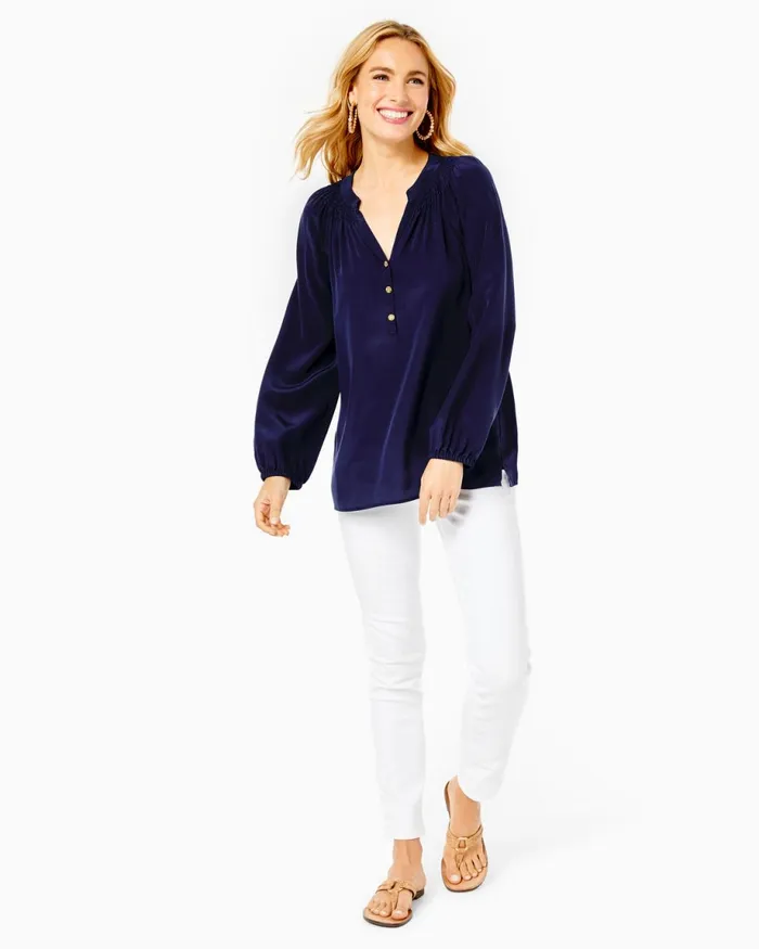Lilly Pulitzer Elsa Silk Top True Navy Women Tops