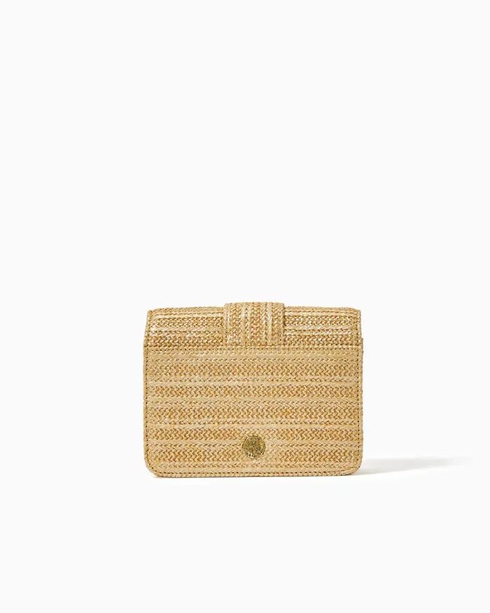 Lilly Pulitzer Emmeline Straw Crossbody Bag Gold Metallic Women Bags