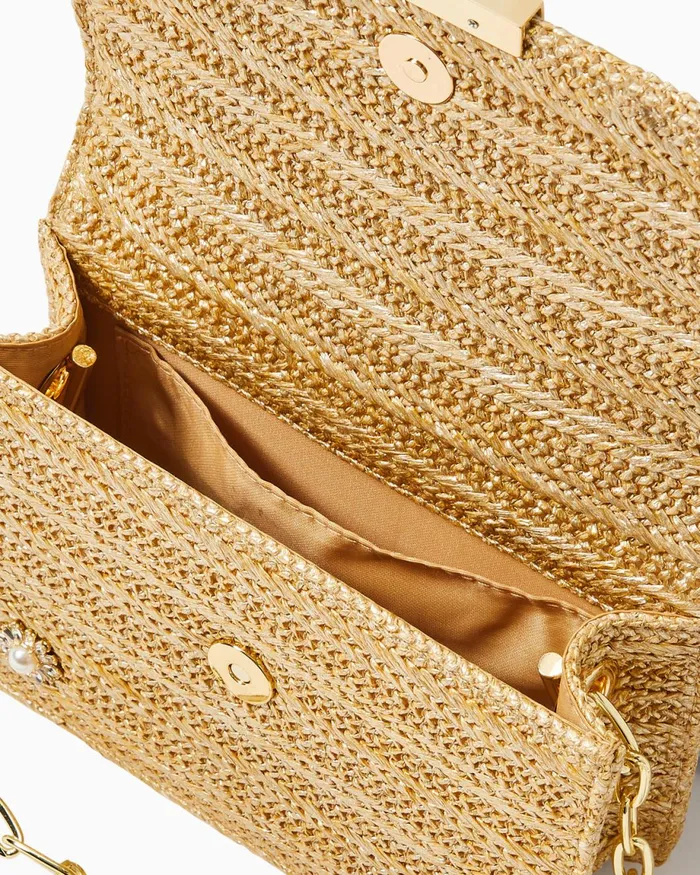 Lilly Pulitzer Emmeline Straw Crossbody Bag Gold Metallic Women Bags