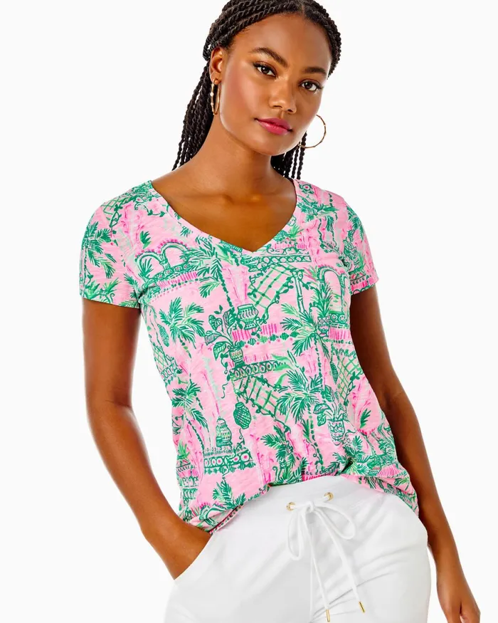 Lilly Pulitzer Etta VNeck Cotton Top Mandevilla Baby Always Worth It Women Tops Lilly Pulitzer Etta VNeck Cotton Top Mandevilla Baby Always Worth It Women Tops
