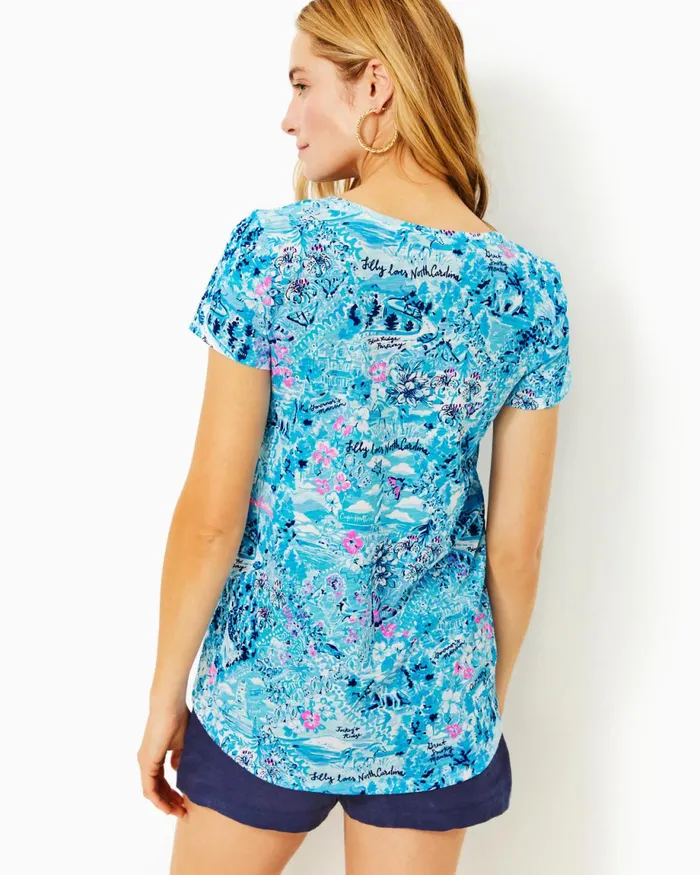 Lilly Pulitzer Etta VNeck Top Blue Peri Lilly Loves North Carolina Women Tops