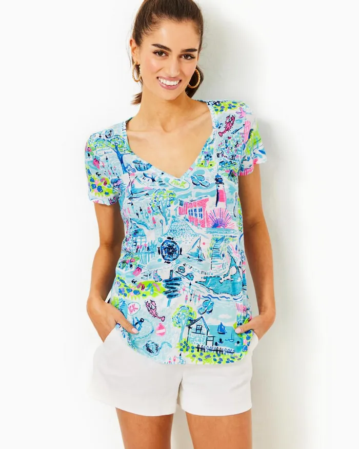 Lilly Pulitzer Etta VNeck Top Whisper Blue Lilly Loves Nantucket Women Tops