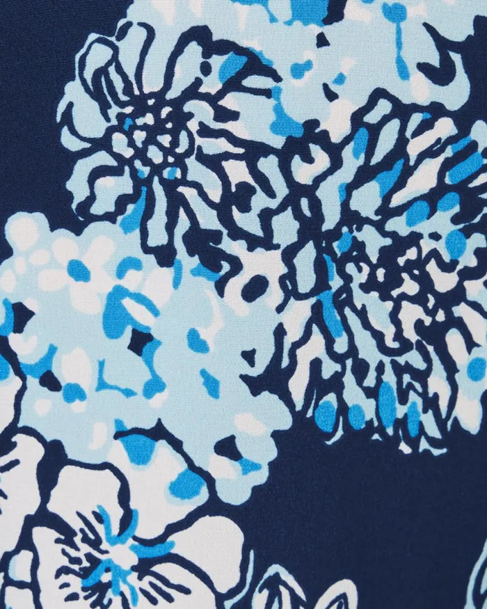 Lilly Pulitzer Farren Silk Top Low Tide Navy Bouquet All Day Women Tops