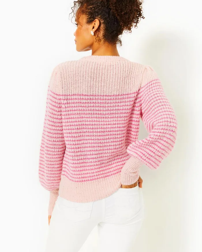 Lilly Pulitzer Finney Sweater Peony Pink Sparkle Stripe Women Tops