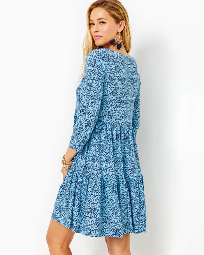 Lilly Pulitzer Geanna Cotton Swing Dress Bon Bon Blue Go Your Own Wave Women Swing Dresses