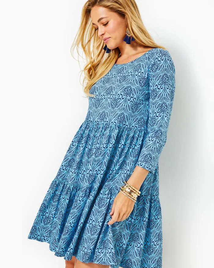 Lilly Pulitzer Geanna Cotton Swing Dress Bon Bon Blue Go Your Own Wave Women Swing Dresses
