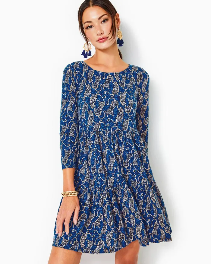 Lilly Pulitzer Geanna Cotton Swing Dress Low Tide Navy Easy To Spot Women Swing Dresses