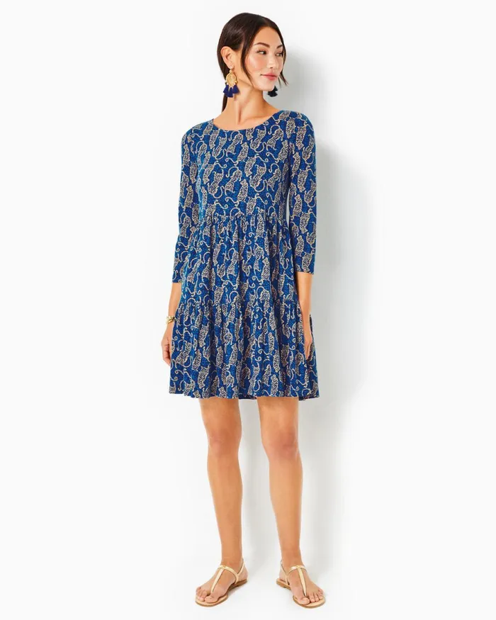 Lilly Pulitzer Geanna Cotton Swing Dress Low Tide Navy Easy To Spot Women Swing Dresses