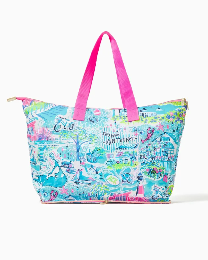 Lilly Pulitzer Getaway Packable Tote Whisper Blue Lilly Loves Nantucket Women Bags