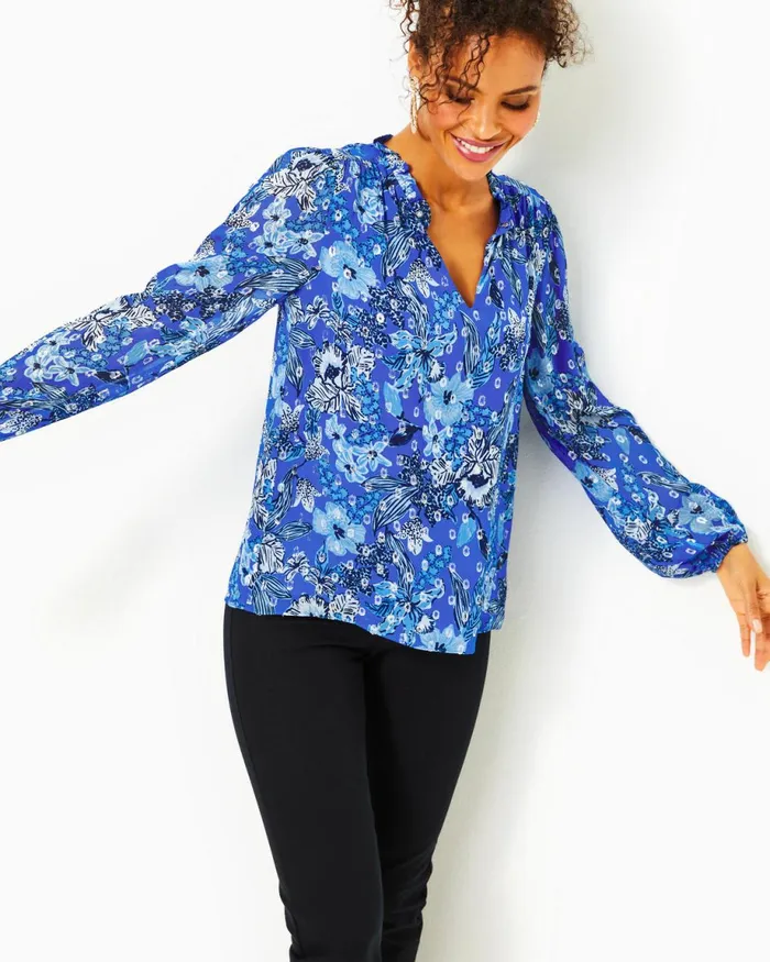 Lilly Pulitzer Giana Long Sleeve Top Alba Blue Cruisin Together Women Tops