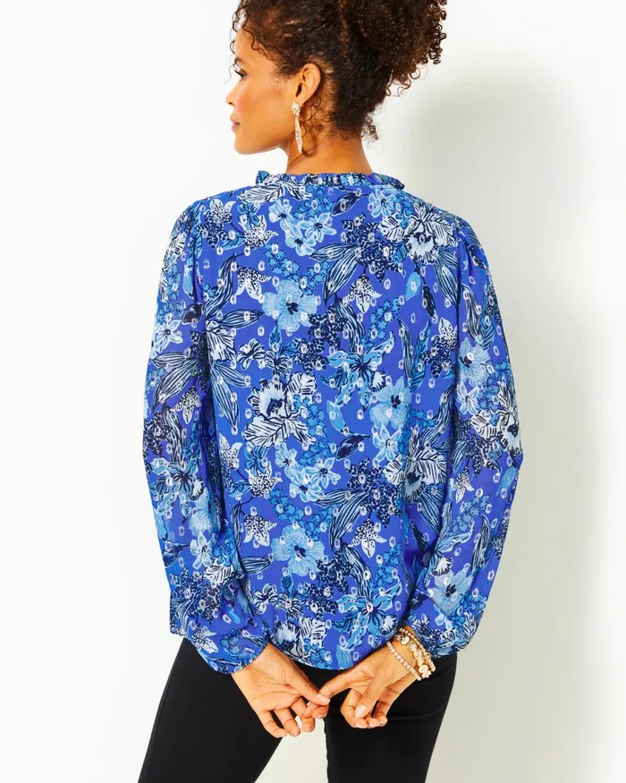 Lilly Pulitzer Giana Long Sleeve Top Alba Blue Cruisin Together Women Tops