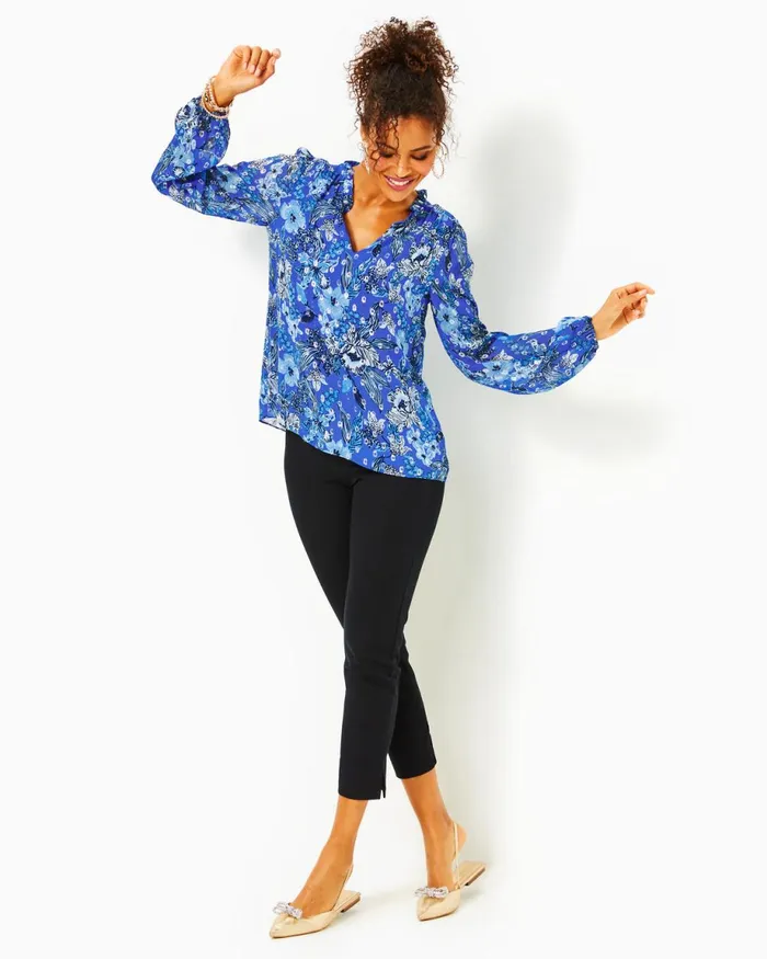 Lilly Pulitzer Giana Long Sleeve Top Alba Blue Cruisin Together Women Tops