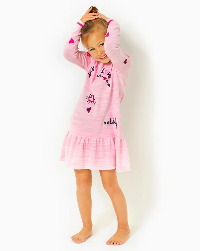 Lilly Pulitzer Girls Hani Cotton Sweater Dress Heathered Peony Pink Valentine Embroidery Childrens Girl Dresses and Rompers