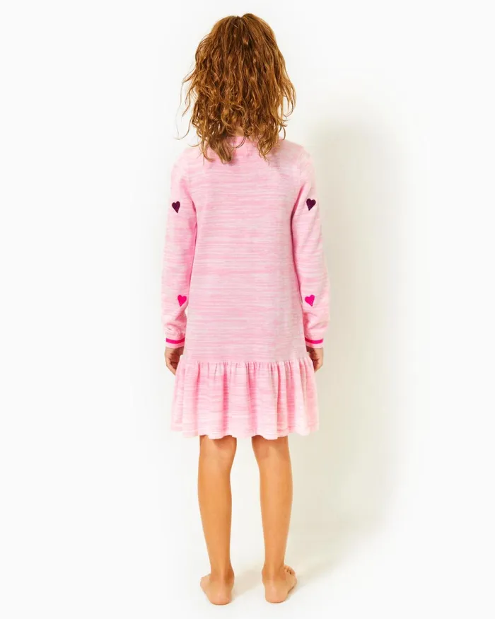 Lilly Pulitzer Girls Hani Cotton Sweater Dress Heathered Peony Pink Valentine Embroidery Childrens Girl Dresses and Rompers