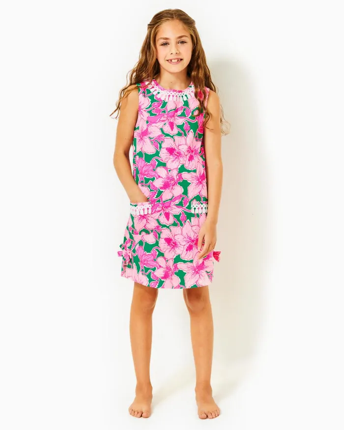Lilly Pulitzer Girls Little Lilly Classic Shift Dress Kelly Green Hibis Kiss Girl Dresses and Rompers