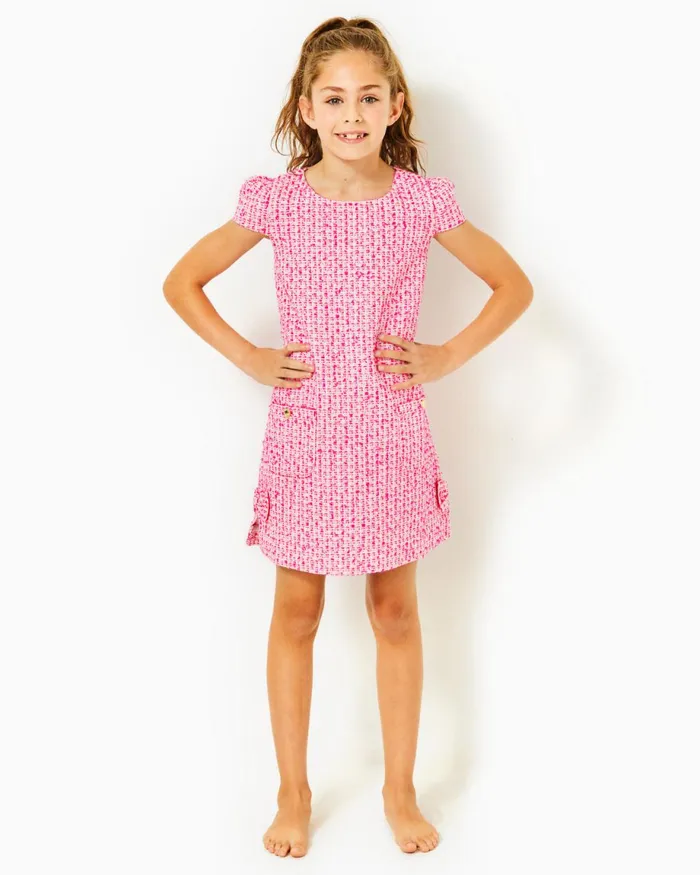 Lilly Pulitzer Girls Little Lilly Shift Dress Pink Palms Fantasy Tweed Girl Dresses and Rompers