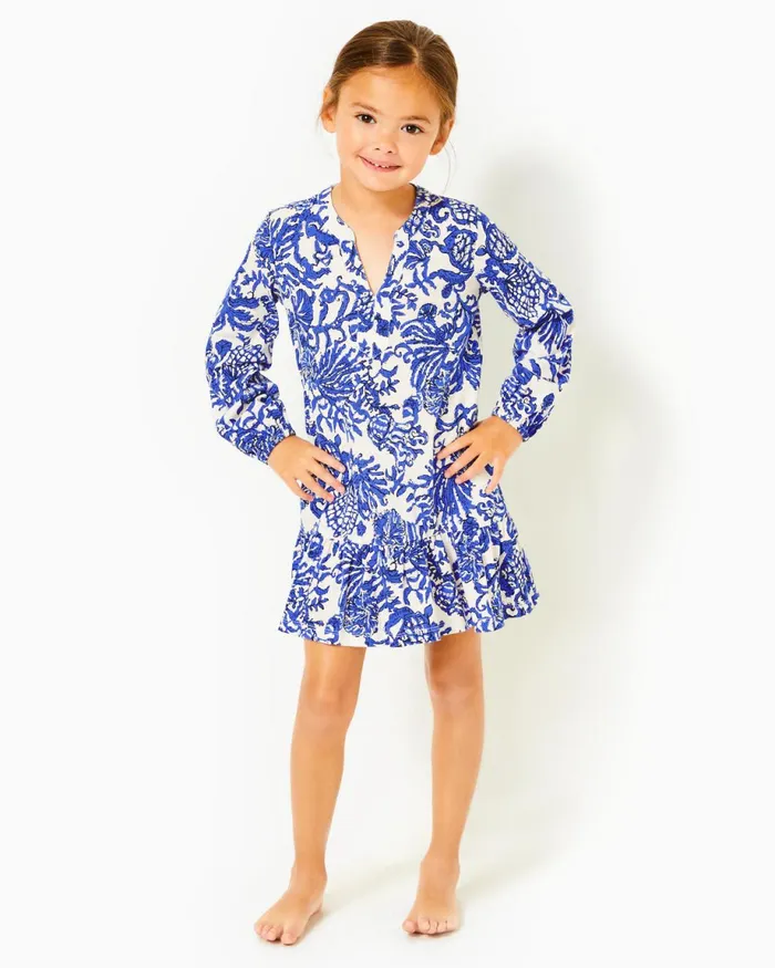 Lilly Pulitzer Girls Mini Alyssa Cotton Dress Deeper Coconut Ride With Me Girl Dresses and Rompers