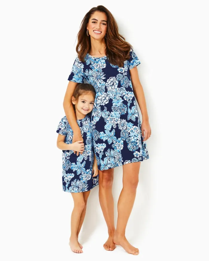 Lilly Pulitzer Girls Mini Cody Cotton Dress Low Tide Navy Bouquet All Day Girl Dresses and Rompers