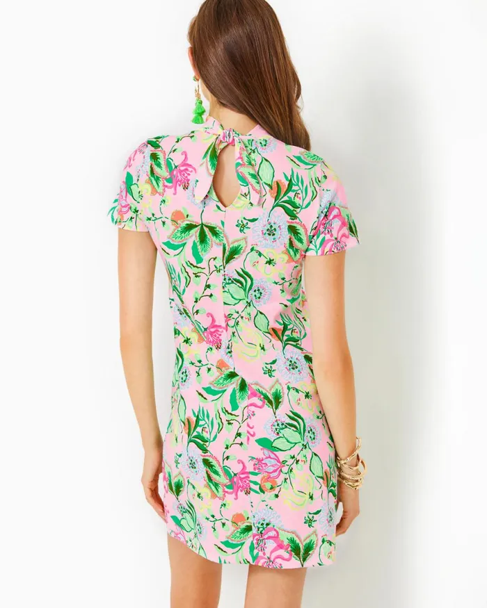 Lilly Pulitzer Hallie Short Sleeve Cotton Dress Multi Via Amore Spritzer Women Fitted Dresses
